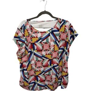 Van Heusen Geometric Short Sleeve Blouse Size XL Artsy Art to Wear Multicolor